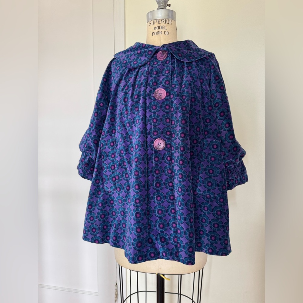 Calypso St. Barth Blue and Purple Pea Coat Cotton/Silk Size S